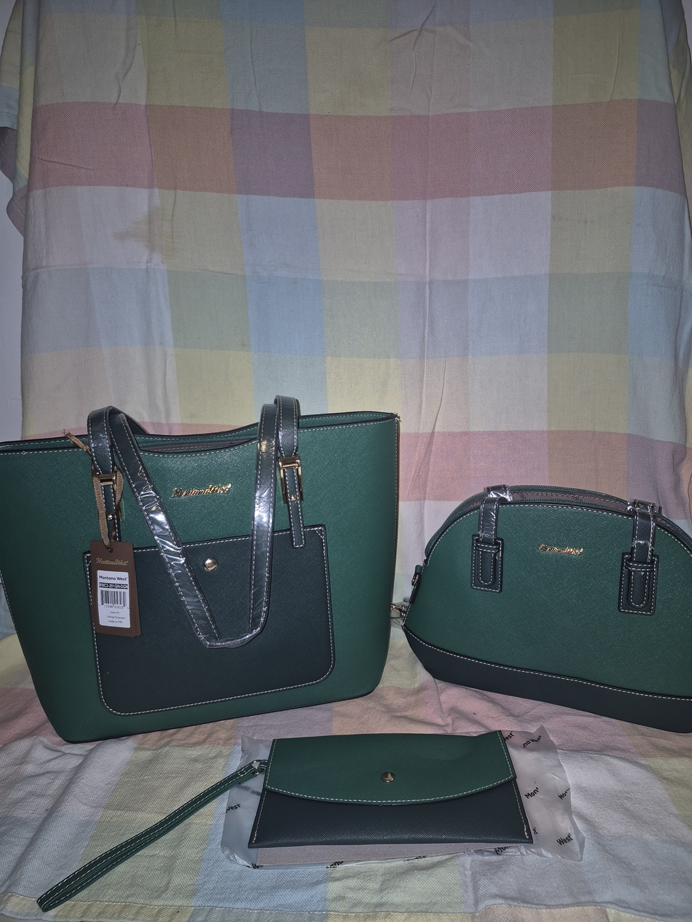 NWT Montana West Green and Dark Green 3-Piece Shoulder Bag Set